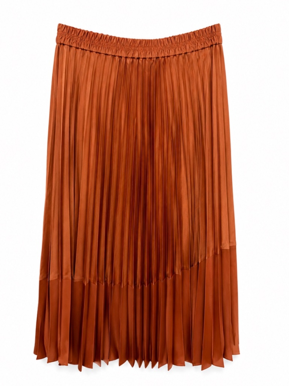 NWT Club Monaco Pleated Curve Seam Midi Skirt Orange Satin